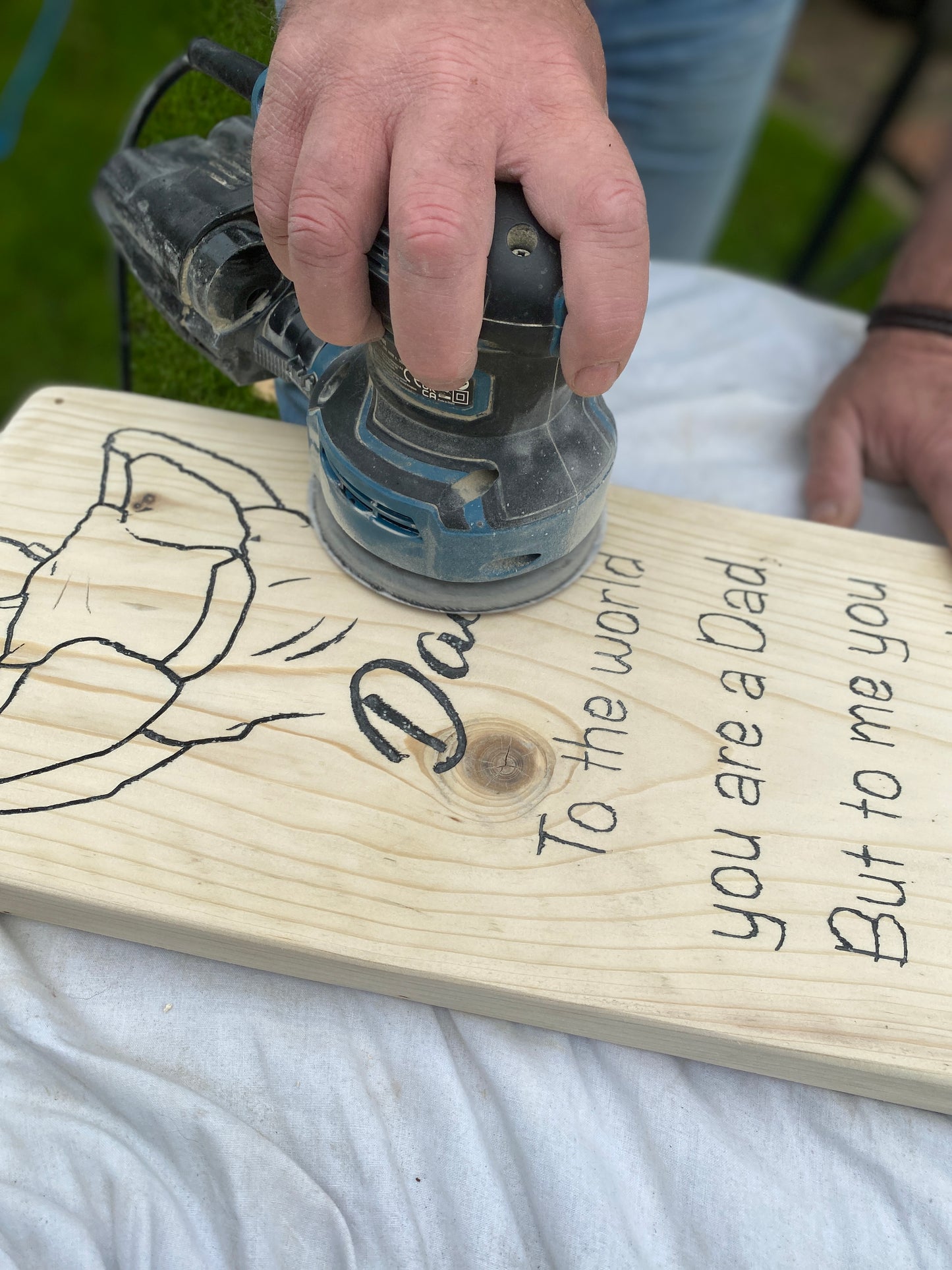 Freehand Routed Wall Plaque: Dad and Child Decorative Woodcraft