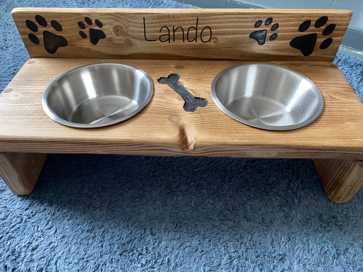 Dog/ Cat Feed and Water Station with Personalised Backsplash