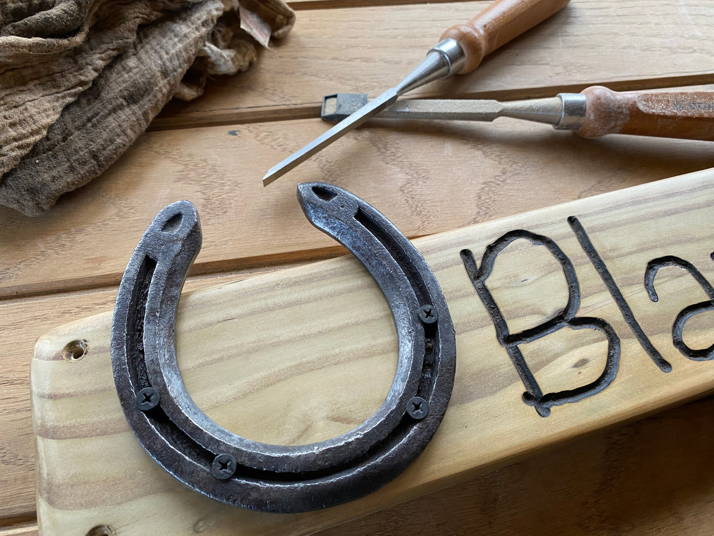 Rustic Hand Carved Horse Stable Name Plaque