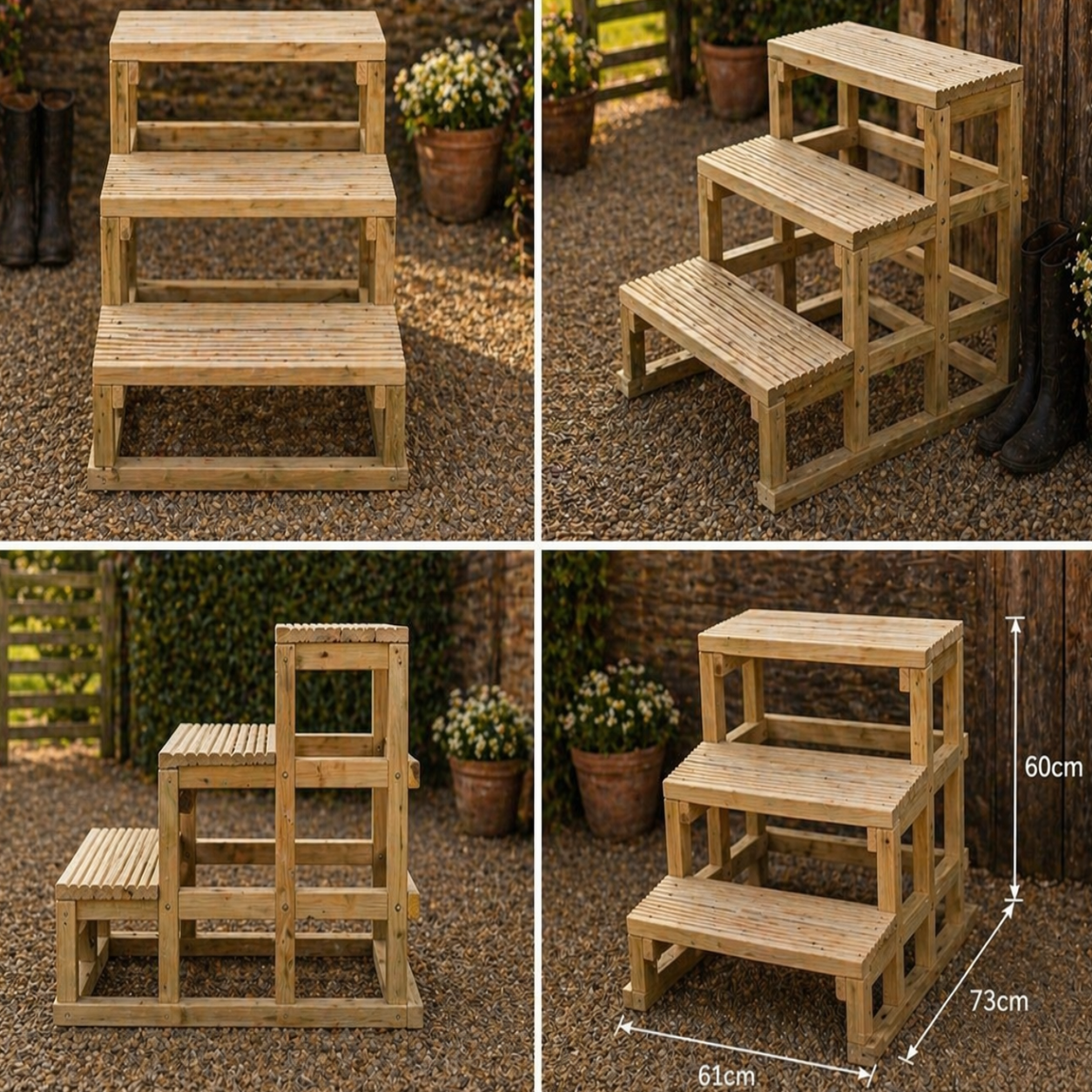Handcrafted Wooden Mounting Block - 3 or 4 step Equestrian Stable Steps