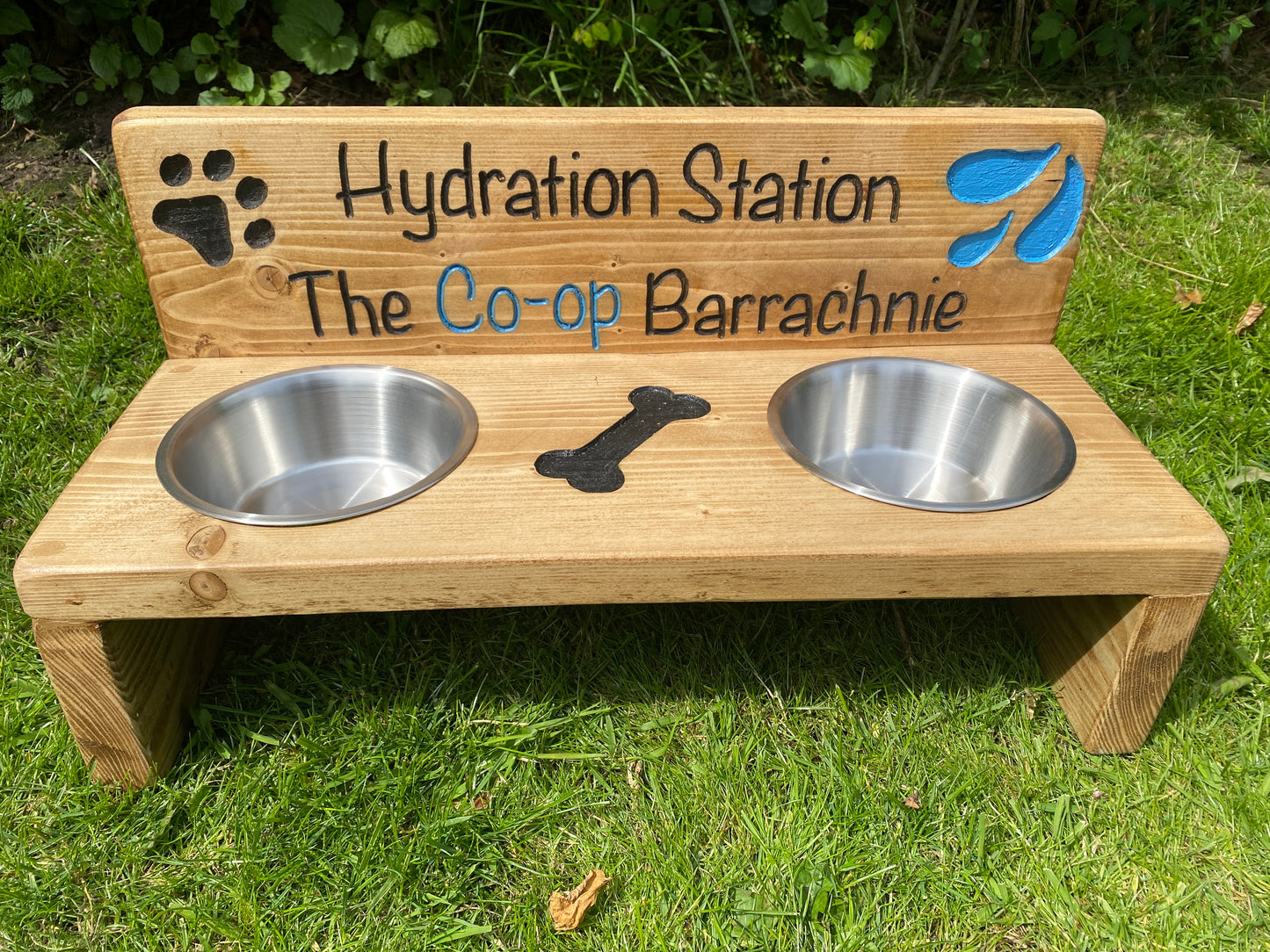 Dog/ Cat Feed and Water Station with Personalised Backsplash