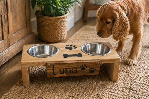 Handcrafted Wooden Pet Feeding Station