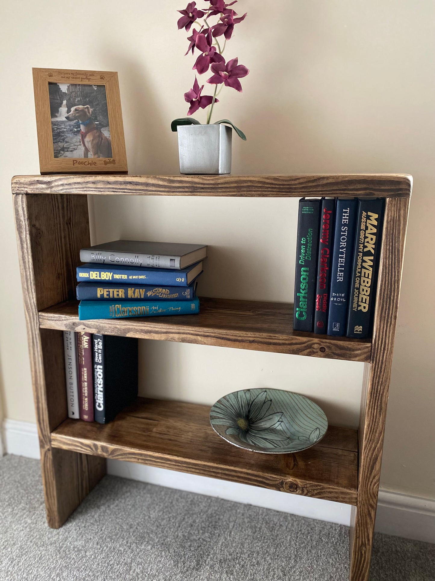 Rustic Solid Wood 2 Shelf Book or Storage Shelf