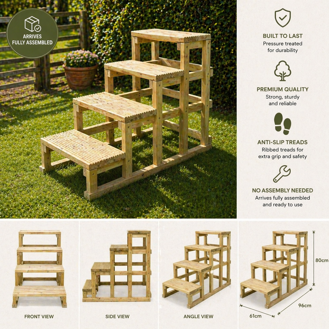 Handcrafted Wooden Mounting Block - 3 or 4 step Equestrian Stable Steps