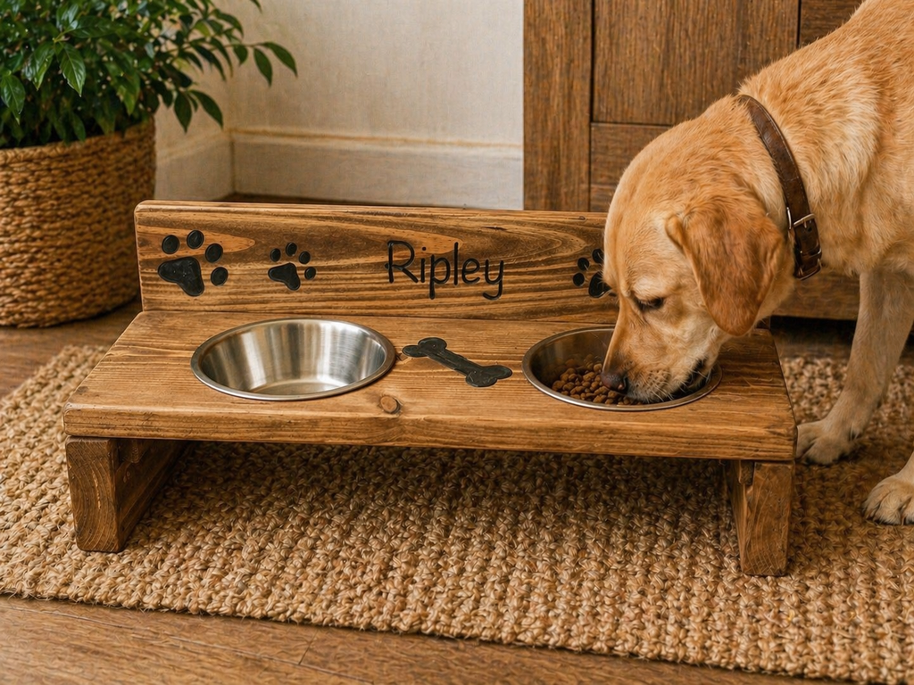 Handcrafted Wooden Pet Feeding Station