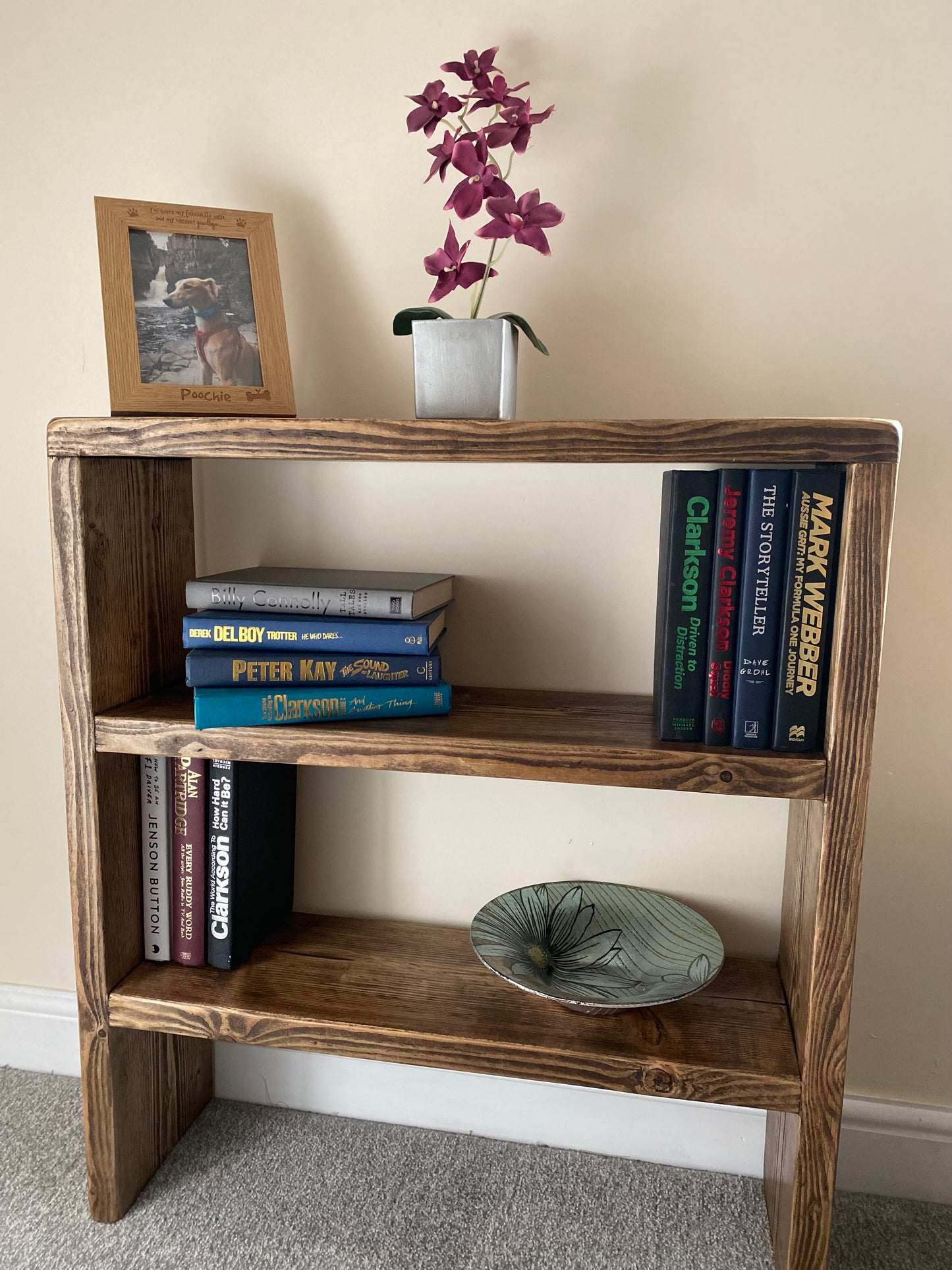 Rustic Solid Wood 2 Shelf Book or Storage Shelf