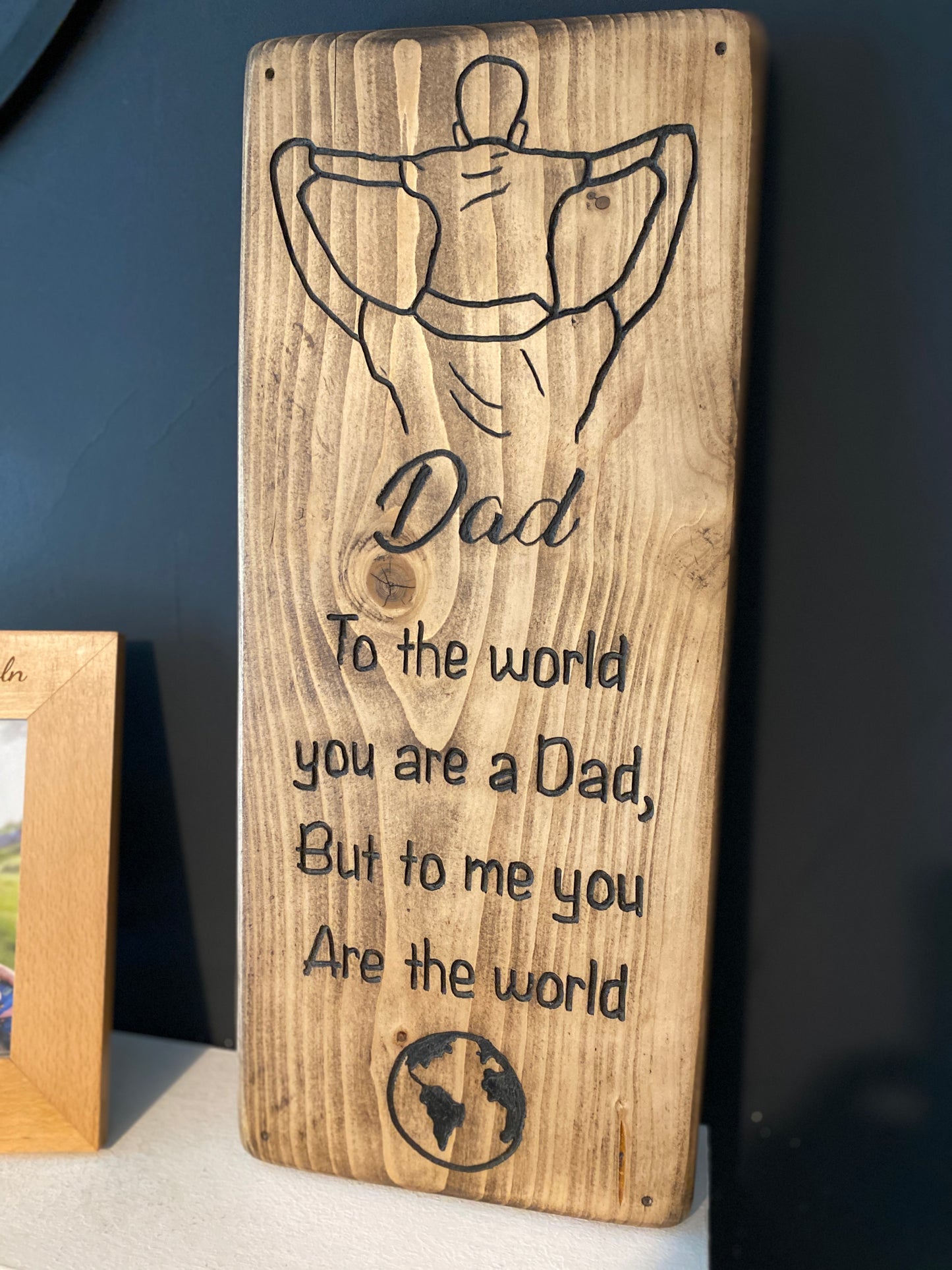 Freehand Routed Wall Plaque: Dad and Child Decorative Woodcraft