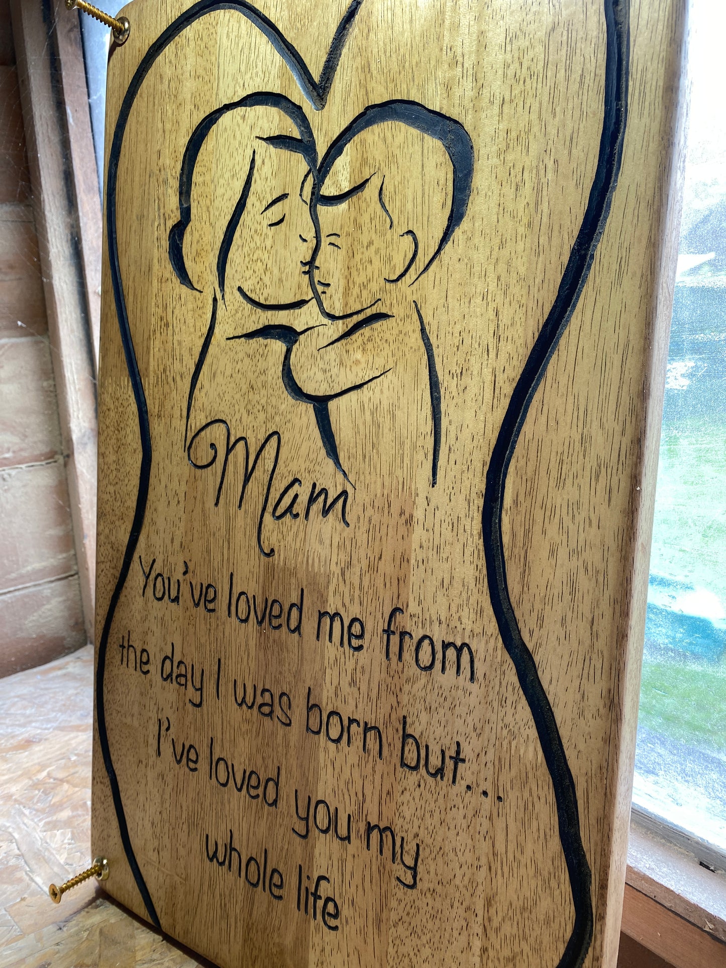 Freehand Routed Wall Plaque: Mother and Child Decorative Woodcraft