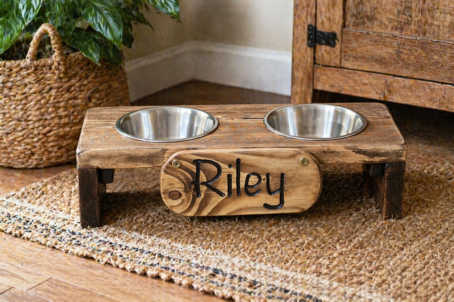 Handcrafted Wooden Pet Feeding Station