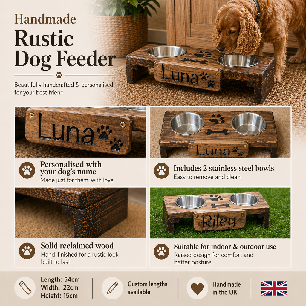Handcrafted Wooden Pet Feeding Station