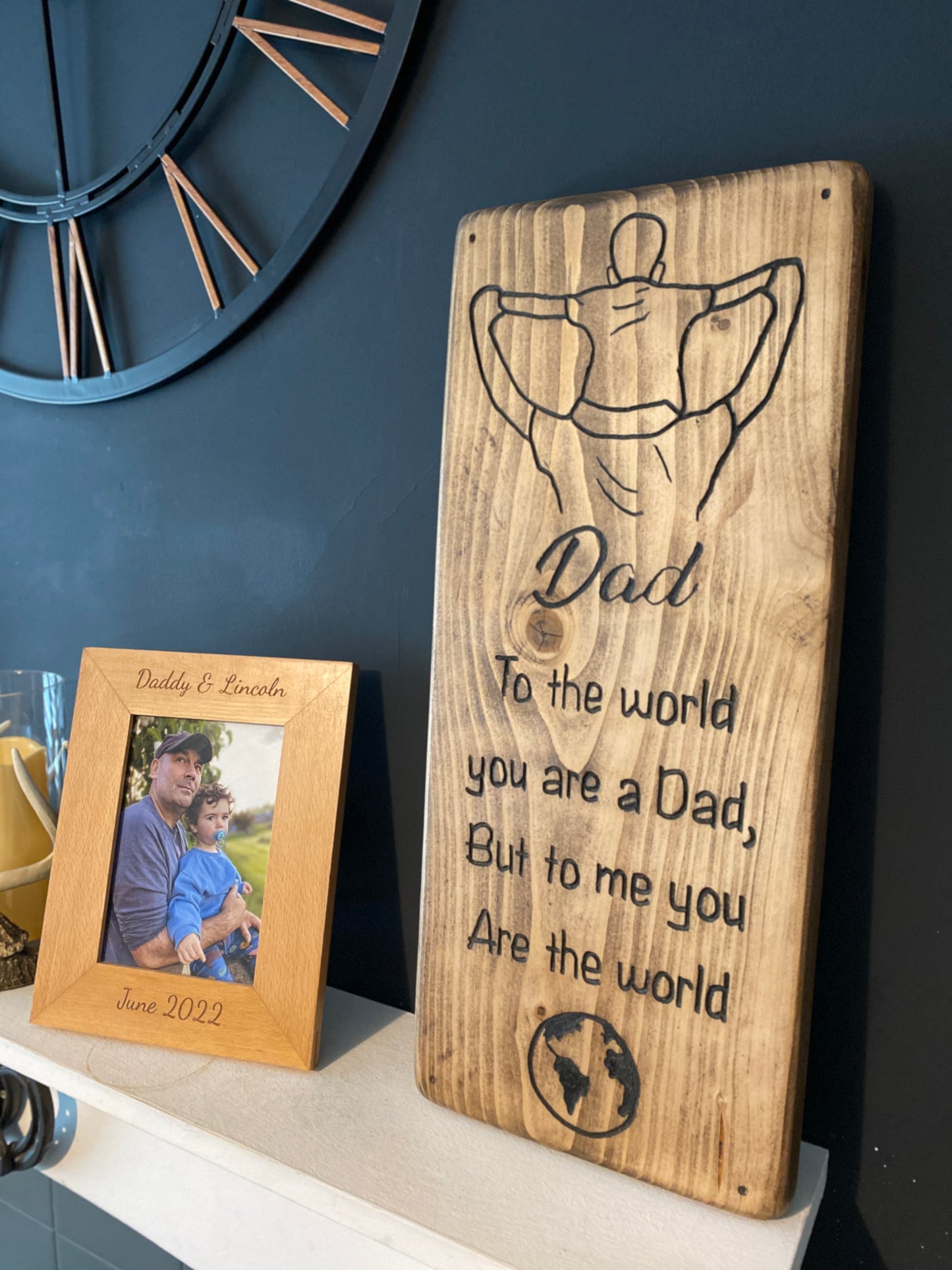 Freehand Routed Wall Plaque: Dad and Child Decorative Woodcraft