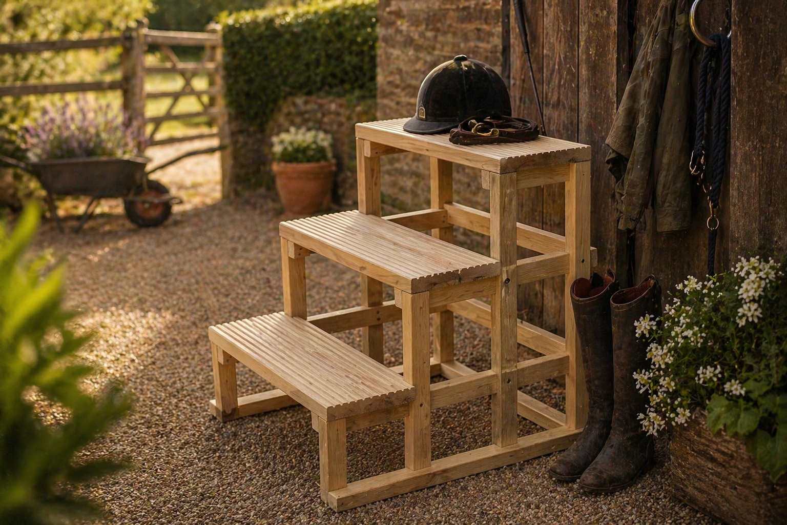 Handcrafted Wooden Mounting Block - 3 or 4 step Equestrian Stable Steps