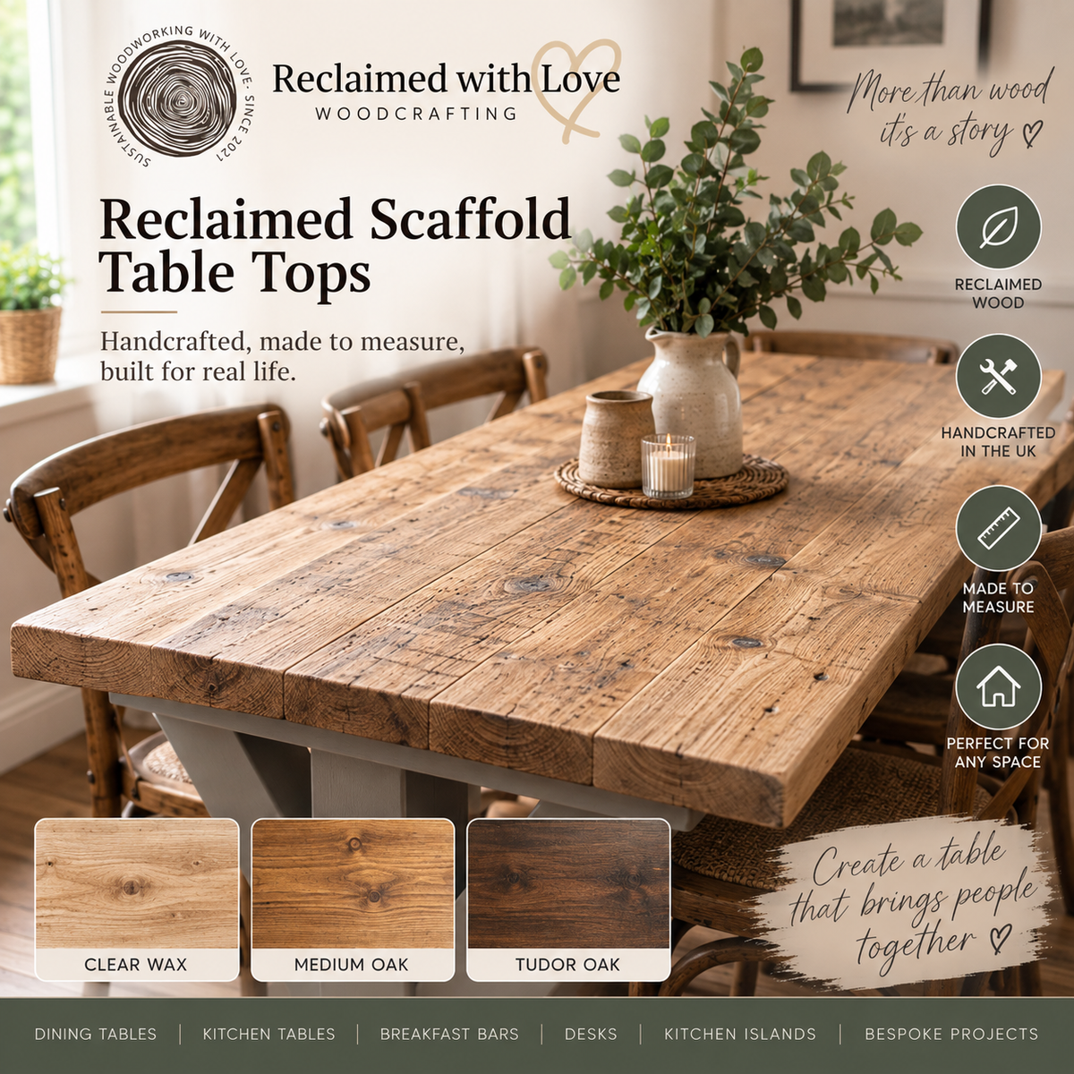 Bespoke Reclaimed Scafold Board Table Tops