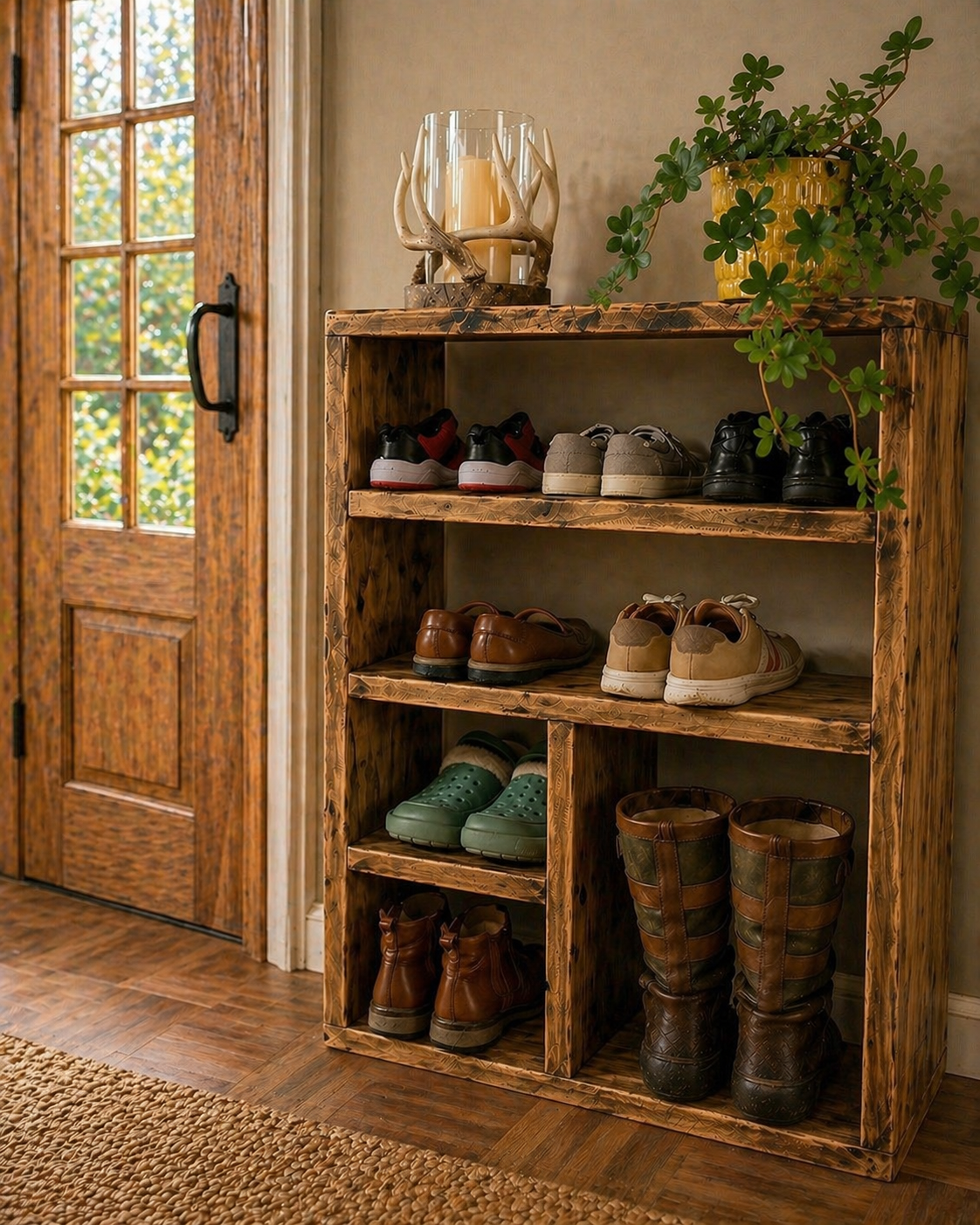 Rustic Wooden Boot & Shoe Rack
