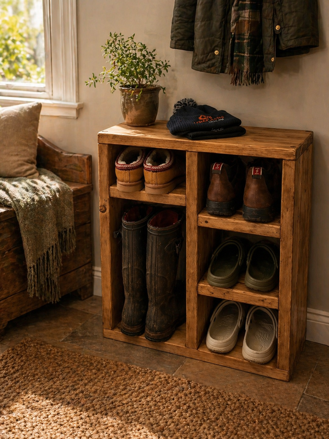 Rustic Wooden Boot & Shoe Rack