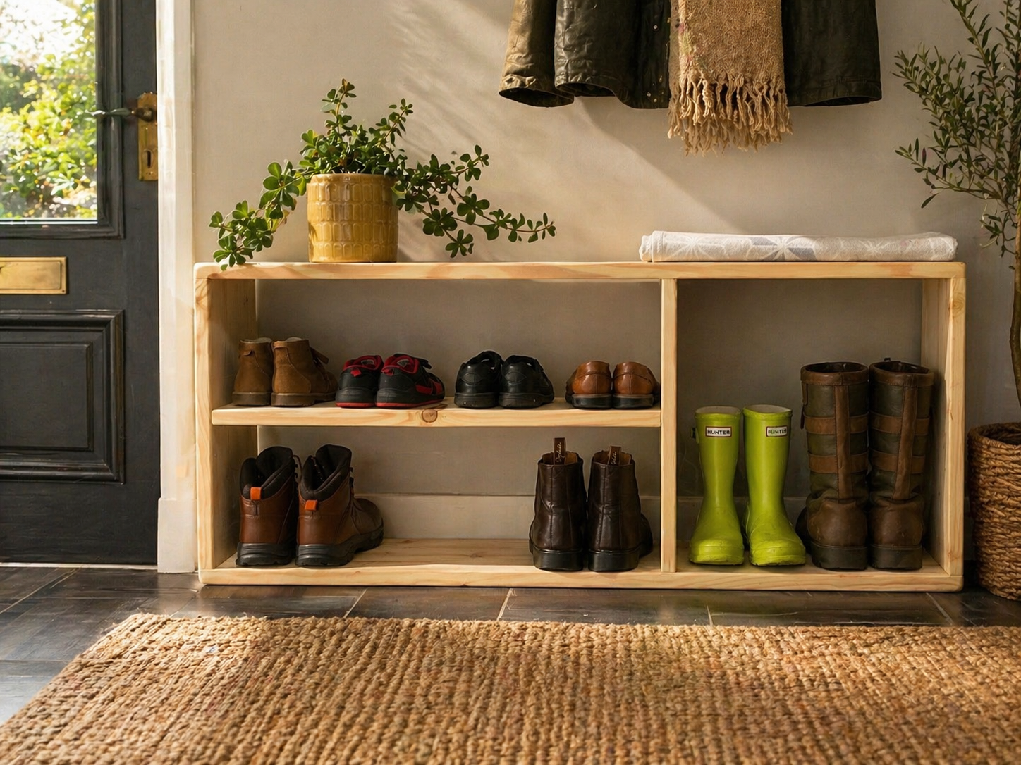 Rustic Wooden Boot & Shoe Rack