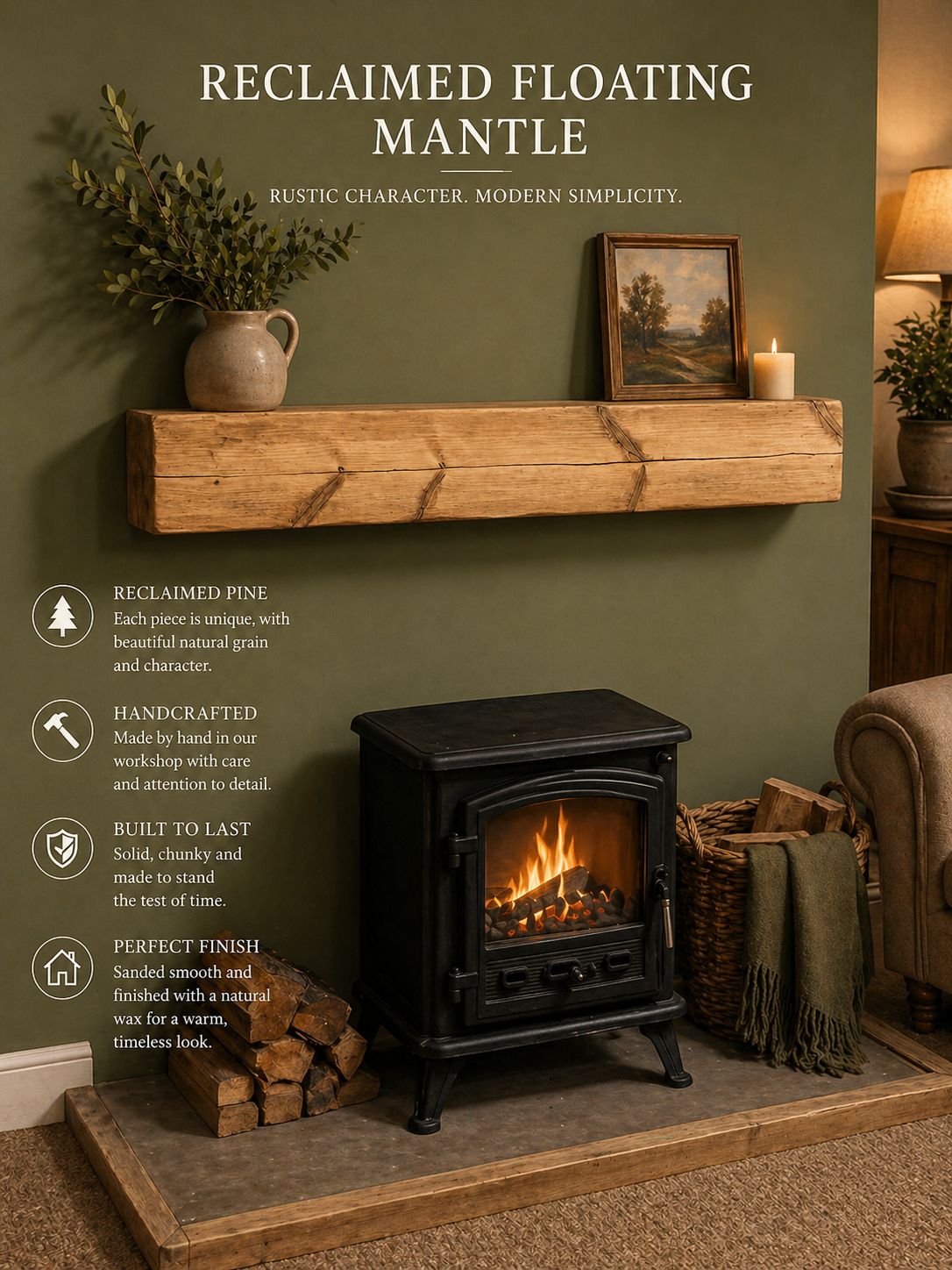 Solid Wood Hearth Mantel